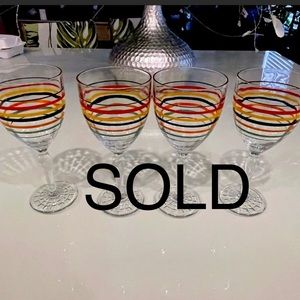 Libbey Fiesta Mambo Wine Stemmed Glasses Stripes Set of 4 Vintage Barware